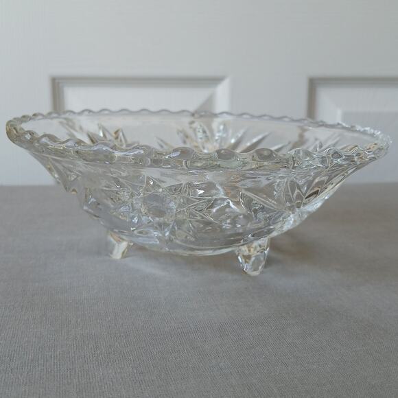 Anchor Hocking 3-footed EAPC Star of David clear glass bowl 2.5"x6.75" vintage - Picture 1 of 6